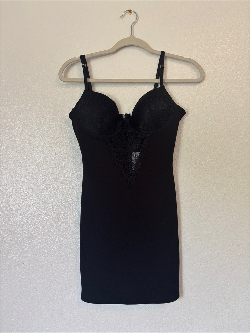 Revamped Black Lace-Detail Chemise with Built-In Cups